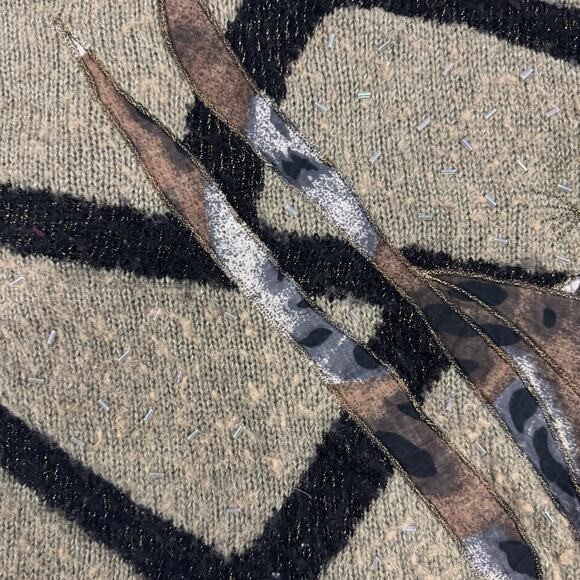 Vintage 80s Cat Sweater Size L Beaded Hollywood & Vine Art Deco Retro Animal - Picture 3 of 8